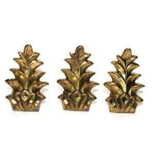 Vintage Ornate Solid Brass Motif Furniture Appliques Pineapple Crowns Lot of 3